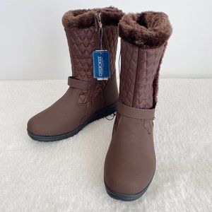 Cherokee Women's Mid Calf Boots, Zip Side, Faux Fur Lining, Brown, Size 9